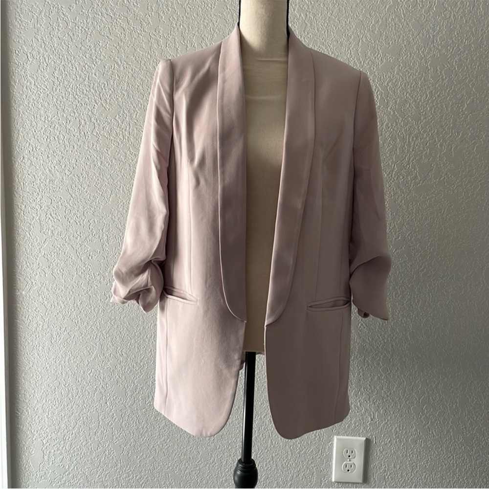 Express Pink Shawl Collar Blazer with Ruched Sleeves